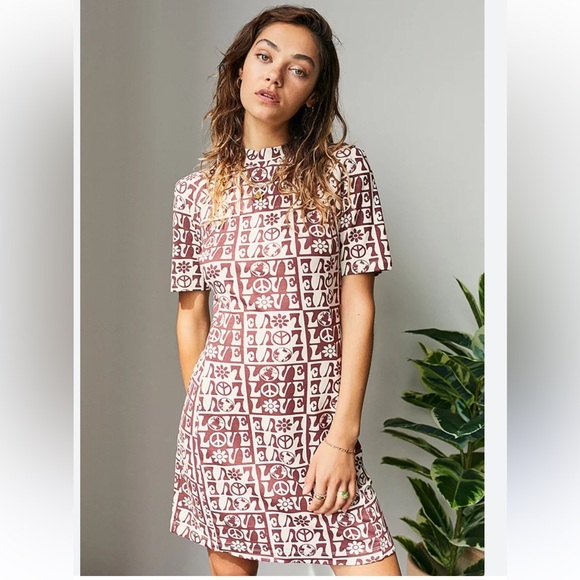 Urban Outfitters Dresses & Skirts - NWOT Urban Outfitters 60s LOVE Print Mia Mock Neck Mini Dress Size Small